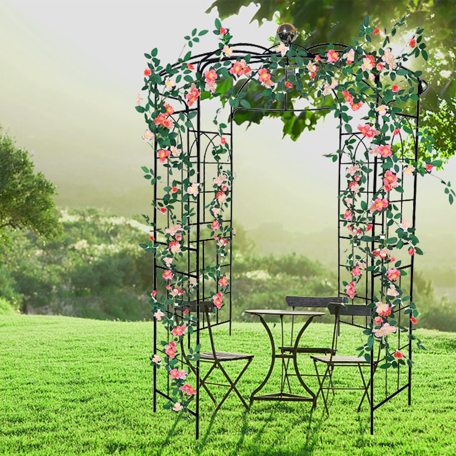 Circular Metal Greenhouse, Pavilion Arch 81.3 '' x 114.2 '', Three-Dimensional Flower Planting Area, Garden Ceremony Scene Atmosphere Filled