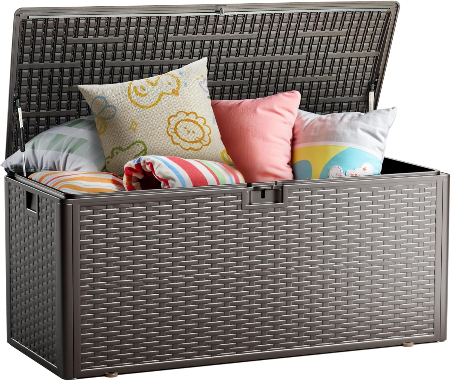 110 Gallon All-Weather Deck Box, Lockable Waterproof Resin Storage with UV Resistance for Patio Furniture, Garden Tools, Pool Accessories (Brown)