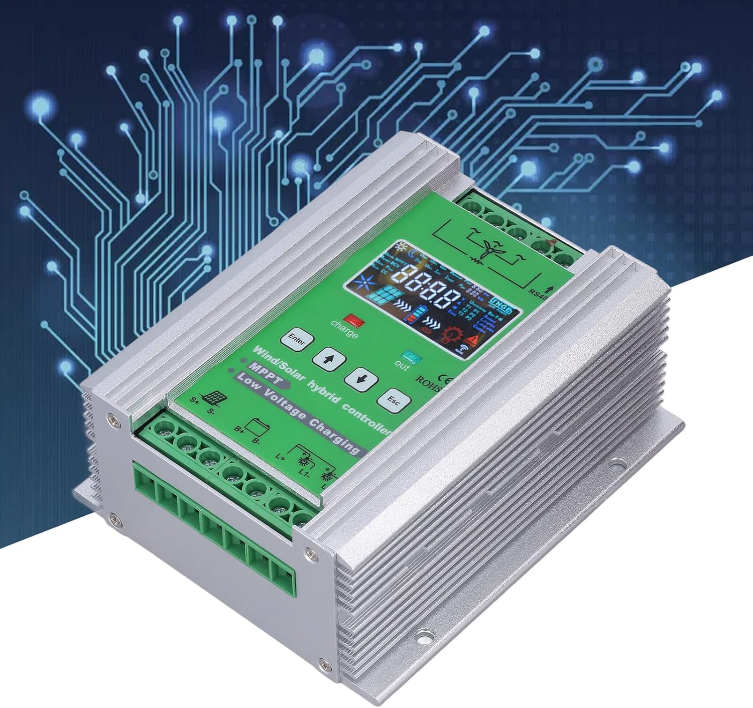 Wind Solar Hybrid Charge Controller High Efficiency 1000W Wind Solar Regulator Field Monitoring (DC12V/24V/48V)