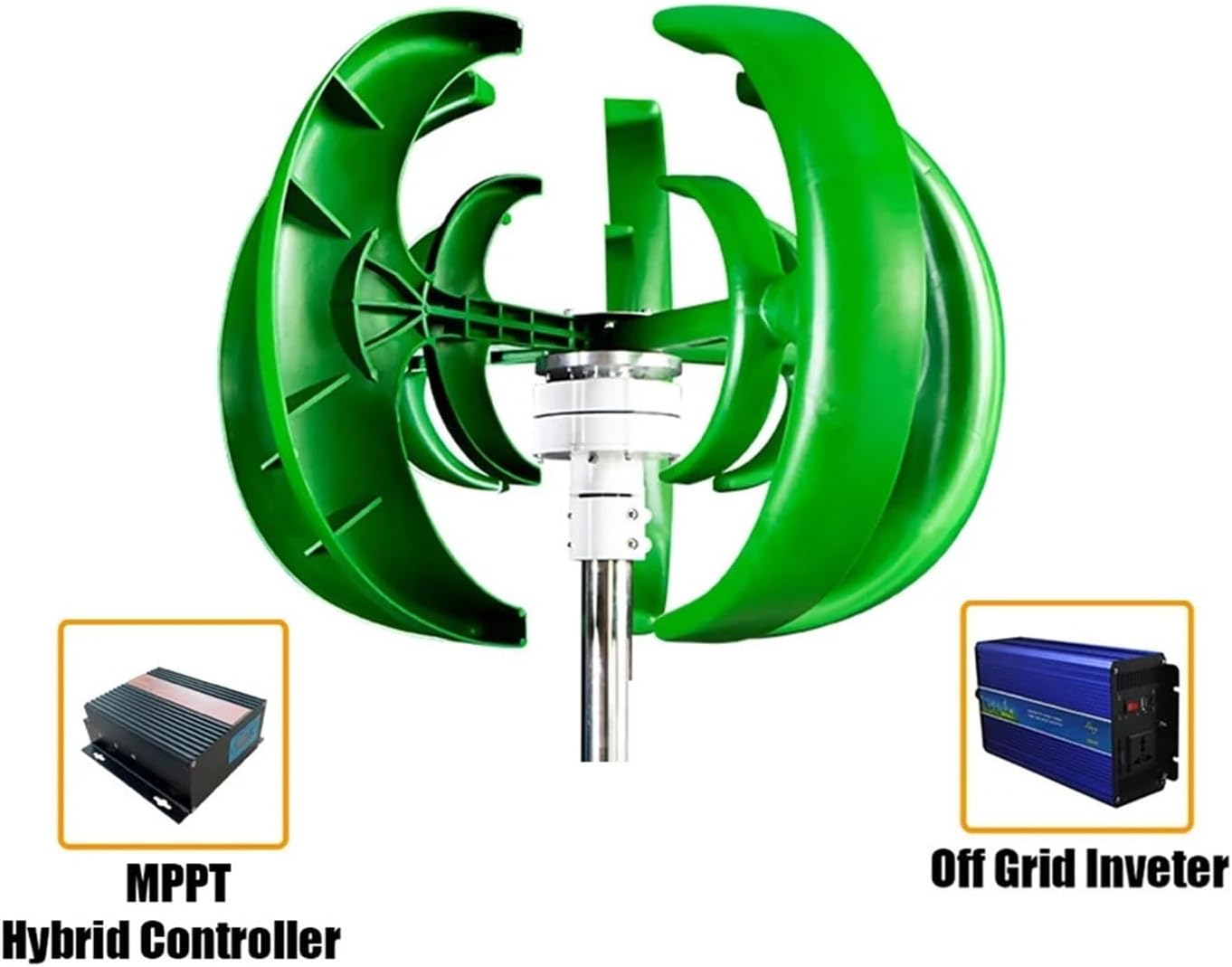 800W 1000W 12V/24V 5 Blades Wind Turbine Generator Complete Set Windmill Generate Vertical Axis Wind Turbine Low Starting Speed for Home(Green,with MPPT Controller_24V)