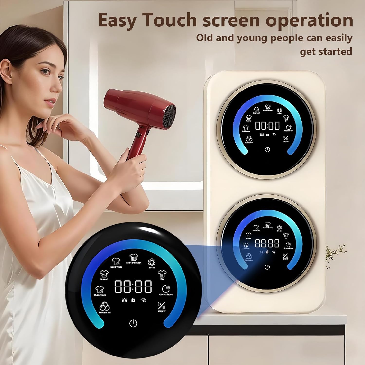 BANGBANGJI Smart Double Tube Mini Washing Machine, 3.5Lx2 Portable Washing Machine, with LED Display, Each Bucket Washing Capacity 0.3kg, Stainless Steel Drum for Dorms, Apartments, RVs Desktop