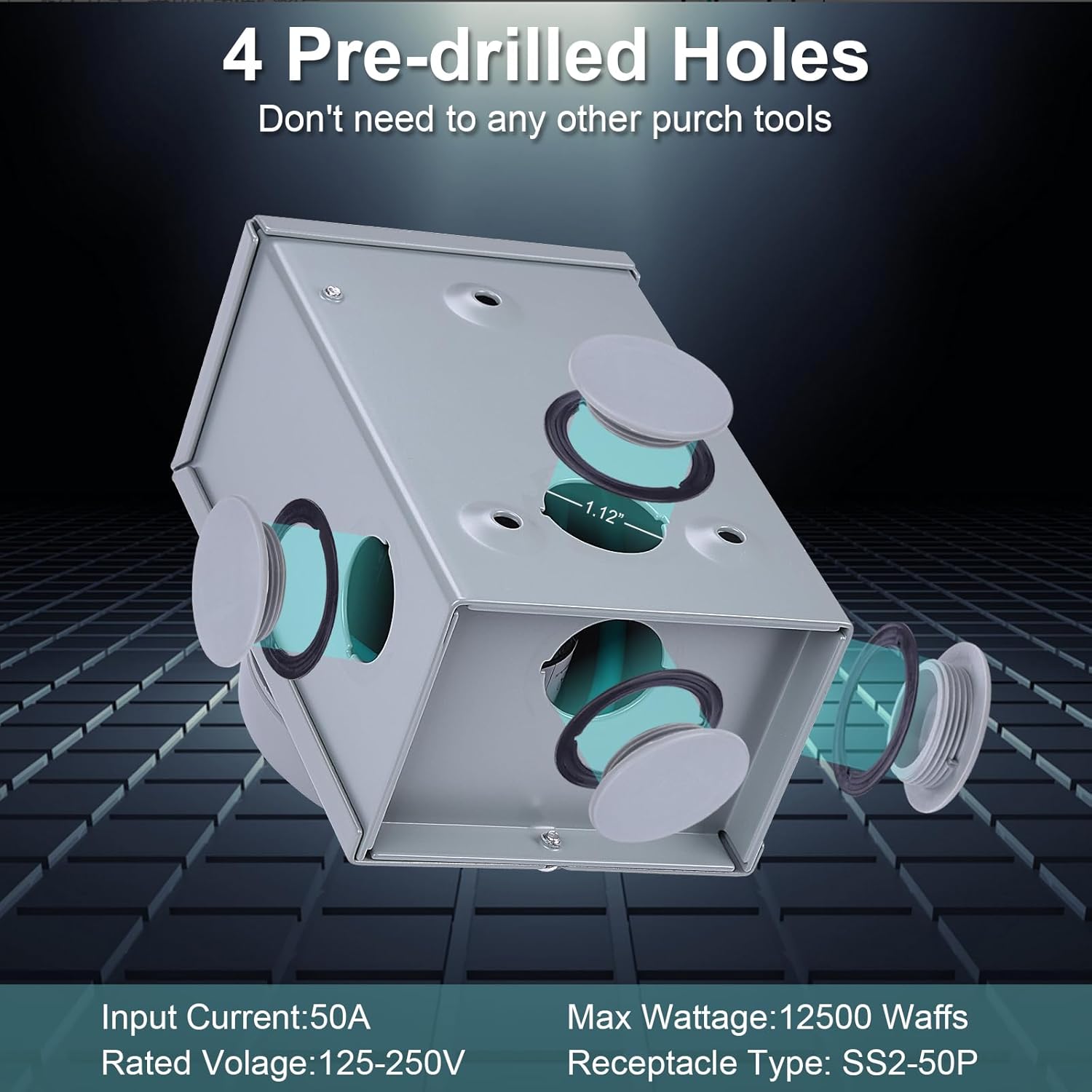 50A Generator Cord and Power Inlet Box,25FT Generator Extension Cord NEMA 14-50P/SS2-50R STW 6/3+8/1 AWG with Twist Lock Connector,Pre-Drilled Inlet Box for Generator to House,125/250V ETL Listed