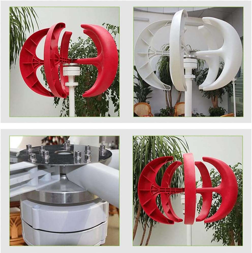 100W Vertical Axis Small Wind Turbine, Red Lantern Type Wind Turbine Generator, 5 Blades Wind Energy Generator