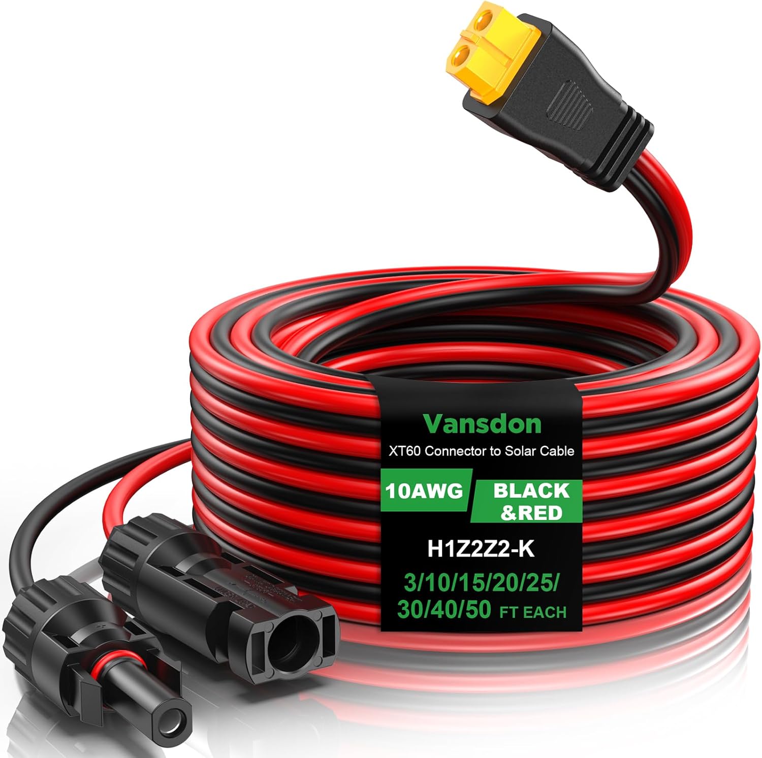 10AWG XT60 Solar Cable- Solar to XT60 Cable 3 10 15 20 25 40 50FT Charging Adapter for RV Portable Power Station- 50Ft