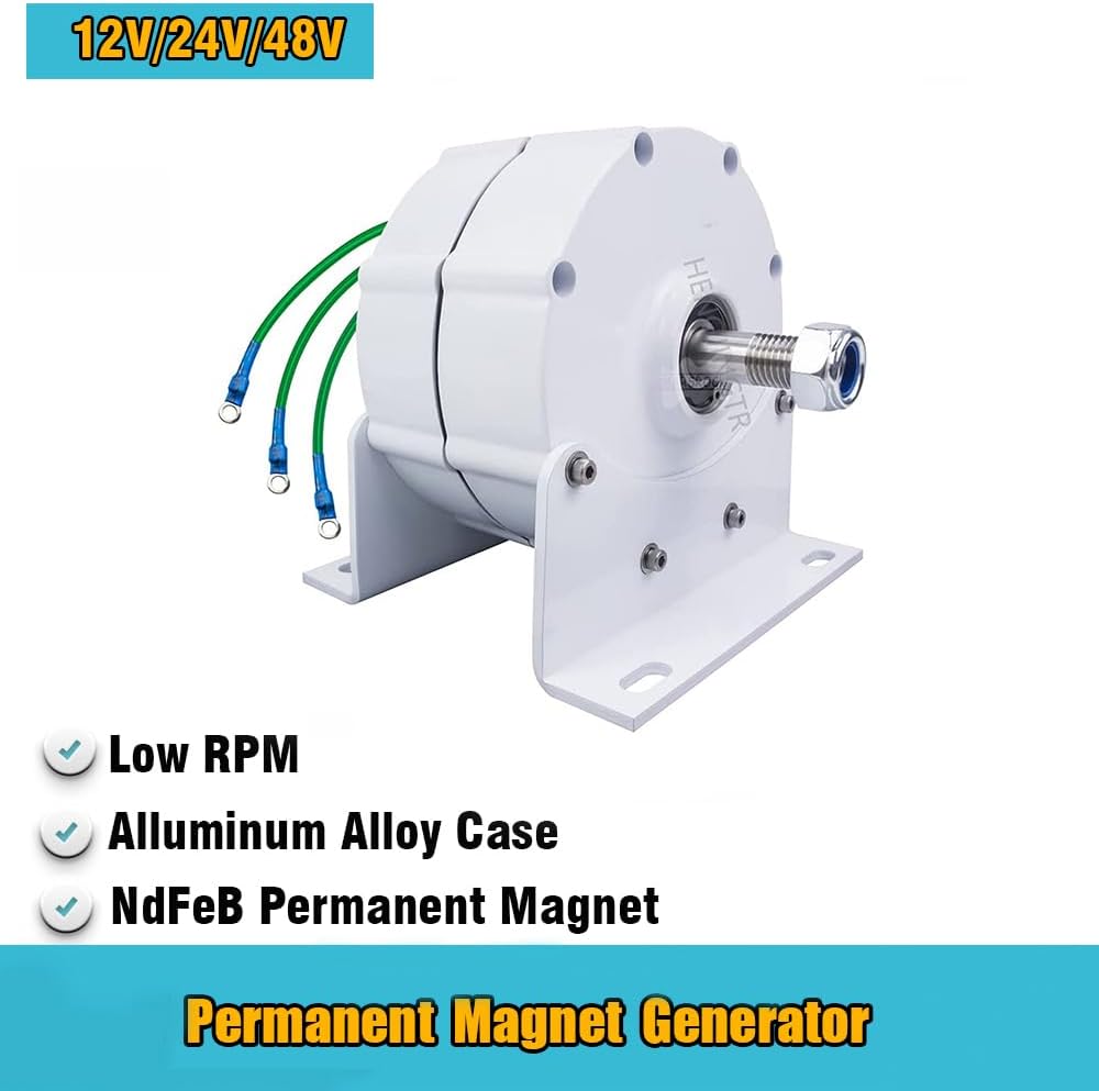 24v,HENGJINGTR 8000W Low RPM 500Rpm Permanent Magnet Generator, 12V 24V 48V 220V Three Phase AC Small Alternator Low Noise for DIY Wind Turbine(With Base)