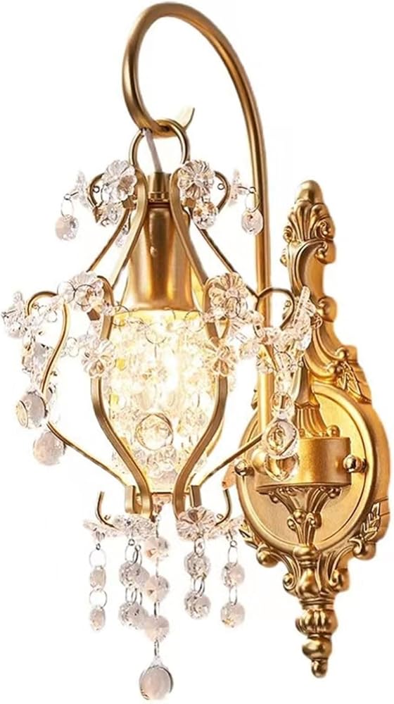Wall Sconces French Style Crystal Metal Wall Light Antique Vanity Wall Sconces Wall Mounted Lighting Fixture for Restaurant Living Room Bedroom Hallway Bathroom Vanity Mirror Lamp