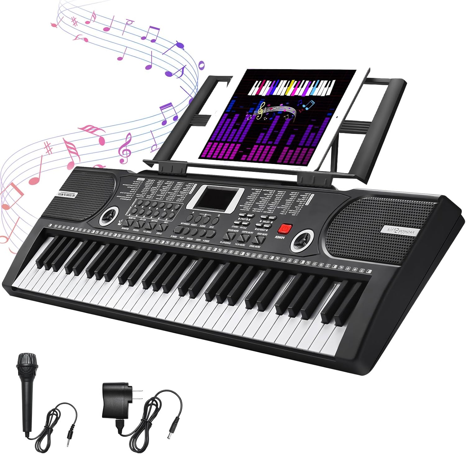 61 Key Keyboard Piano, Portable Electronic Keyboard Piano for Beginners with Speakers, Microphone, Sheet Music Stand, 100 Voices, 100 Rhythms, Digital Music Keyboard for Teen