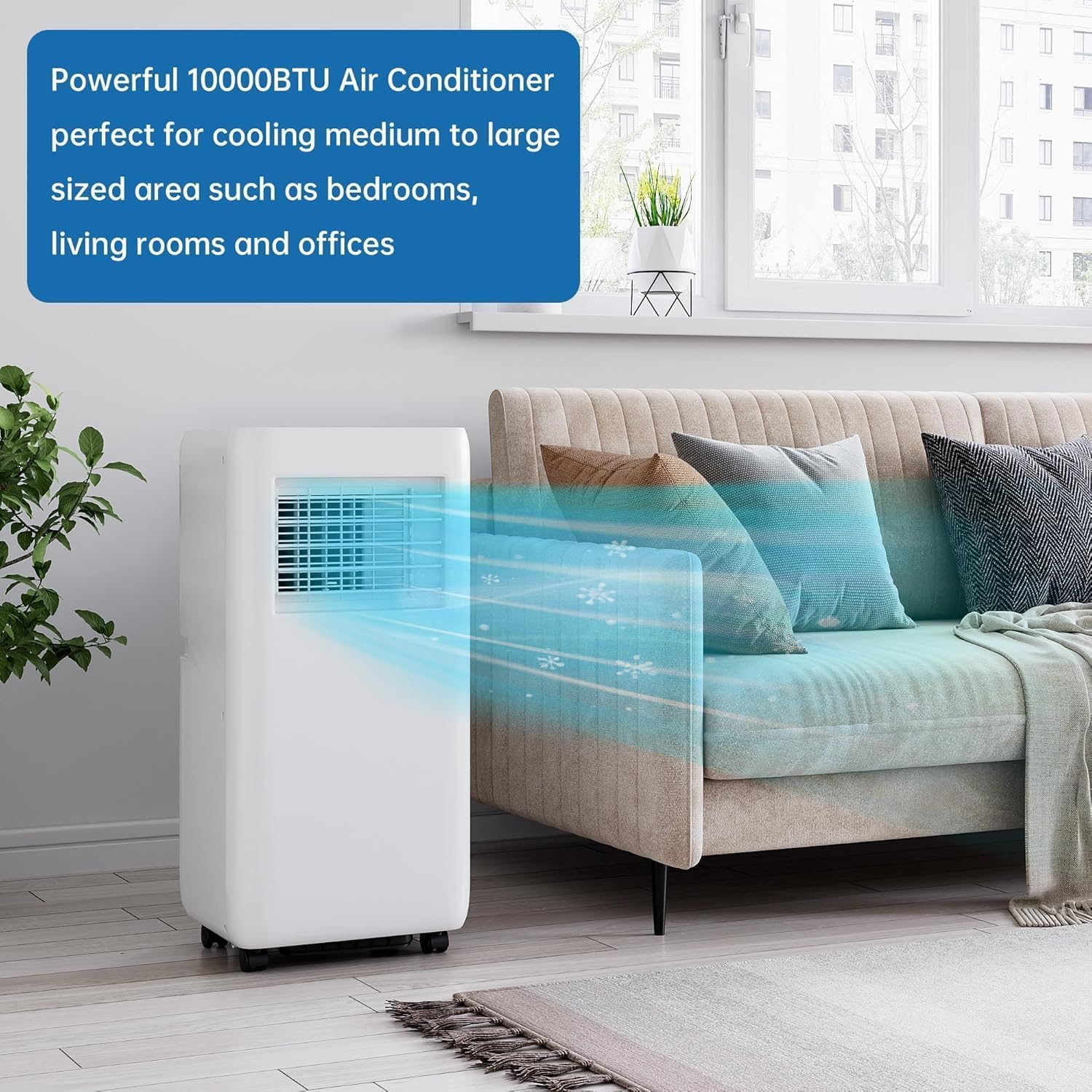 Portable Air Conditioner 10,000 BTU - Dehumidifier & Cooling Fan for 350-450 Sq Ft Rooms, Includes Portable AC Unit Window Kit for Bedrooms Office Home(ASHRAE-rated)