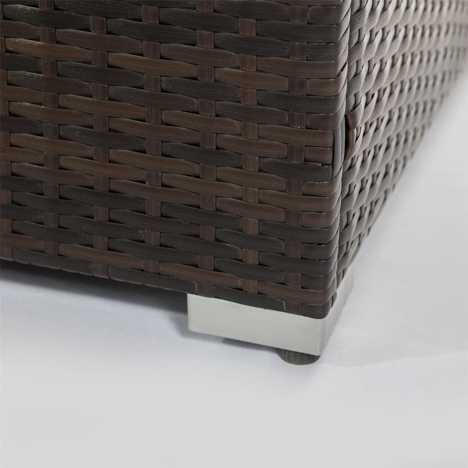 Outdoor Rattan Wicker Fire Pit Column, Propane Fire Column for Decor 50,000BTU Gas Fire Pit Table with Ceramic Tile Tabletop Garden Corner Table (32IN Brown Square Fire Table)