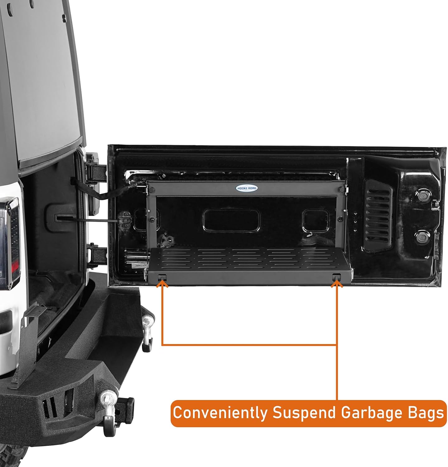 Hooke Road JK Tailgate Table Pull-out Style Cargo Shelf for 2015-2018 Jeep Wrangler JK JKU Unlimited 2 or 4 Doors, Foldable Camping Desk Overlanding Storage Molle Panel