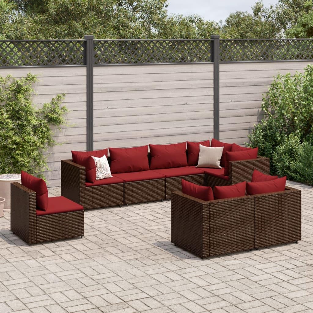 8 Piece Patio Lounge Set with Cushions Brown Poly Rattan,Rattan Garden Lounge Set: Comfortable Modular Outdoor Furniture for Patio, Backyard, and Terrace Furniture Sets for Patio, Lawn & Garden