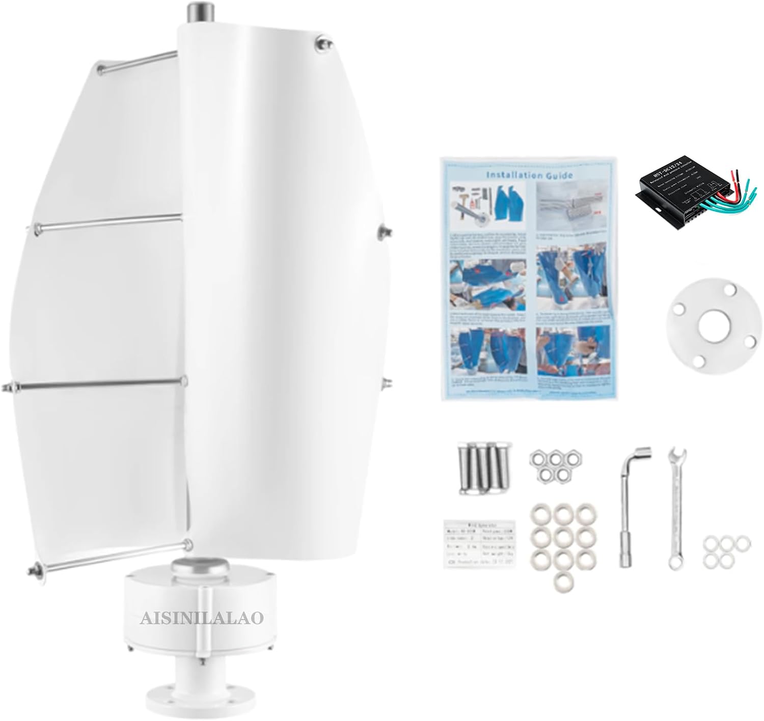 400W Vertical Spiral Wind Turbine Generator with Controller, Low Noise 12V/24V/48V Permanent Magnet Generators Windmill Kit Suitable for Household Emergency Power Supply