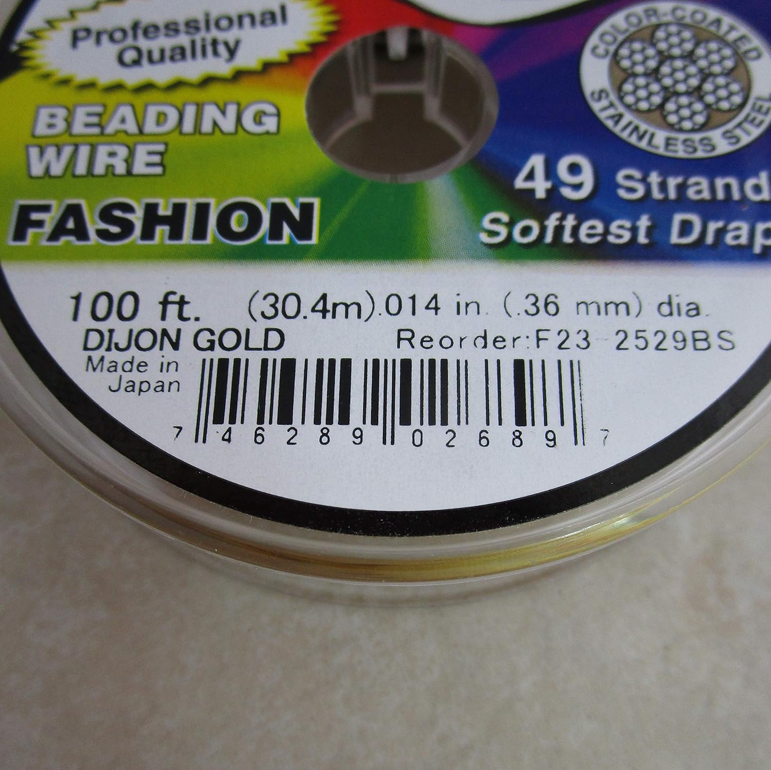 Beading Wire Gold .014 Inch 49 Strand 100 Feet