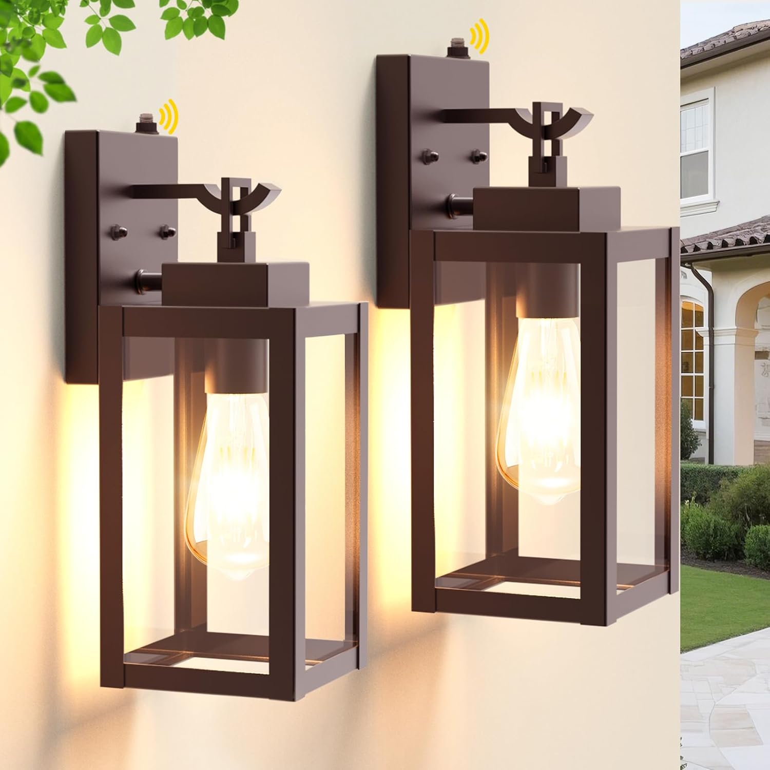 2-Pack Dusk to Dawn Porch Light, Farmhouse Brown Outdoor Lights Wall Mount, Waterproof Anti-Rust Wall Sconces for House, Yard, Entryway, Garage, 100-120Vac