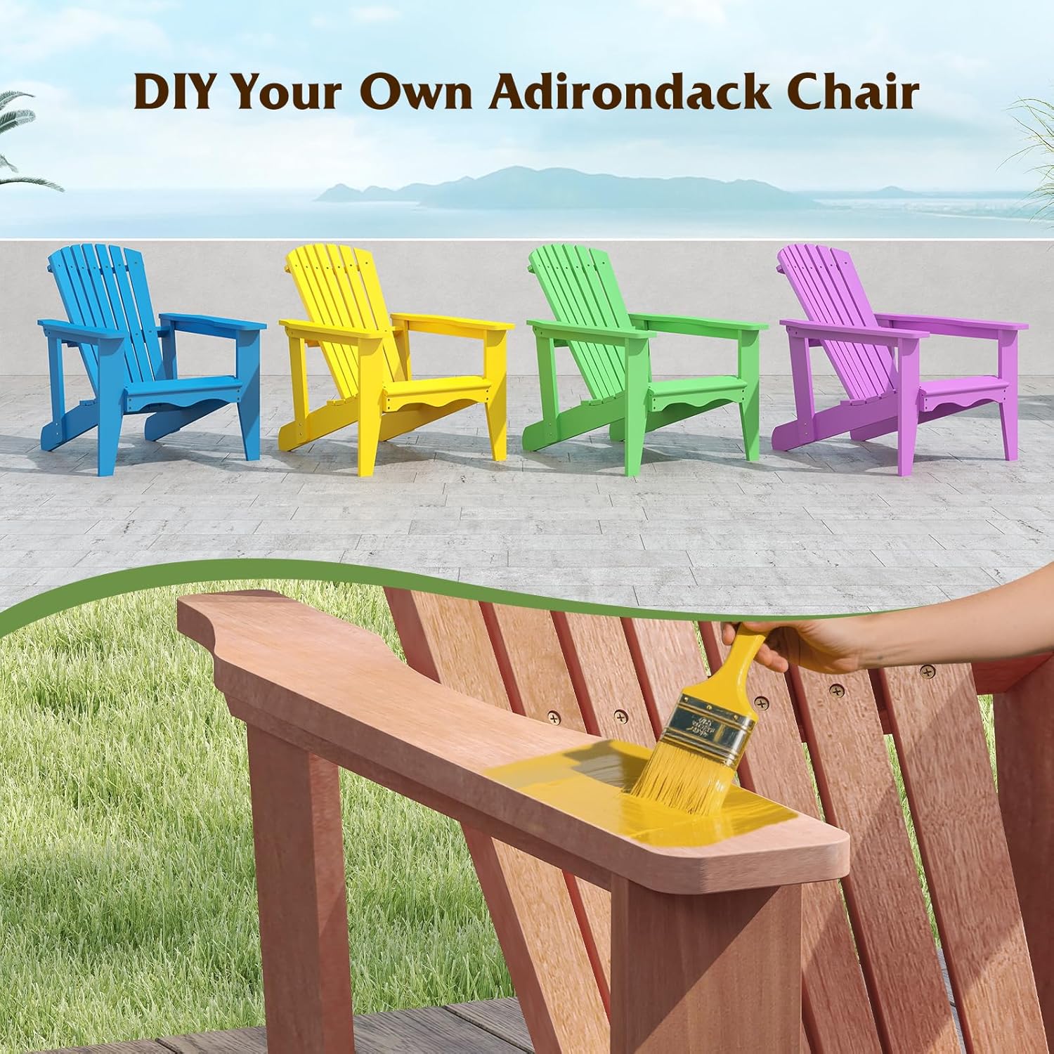 Tangkula Adirondack Chair, Solid Wood Garden Chair with High Backrest, Wide Armrests & Contoured Seat, Fire Pit Lounge for Outdoor Patio, Porch & Backyard, 400 LBS Weight Capacity (4, Natural)