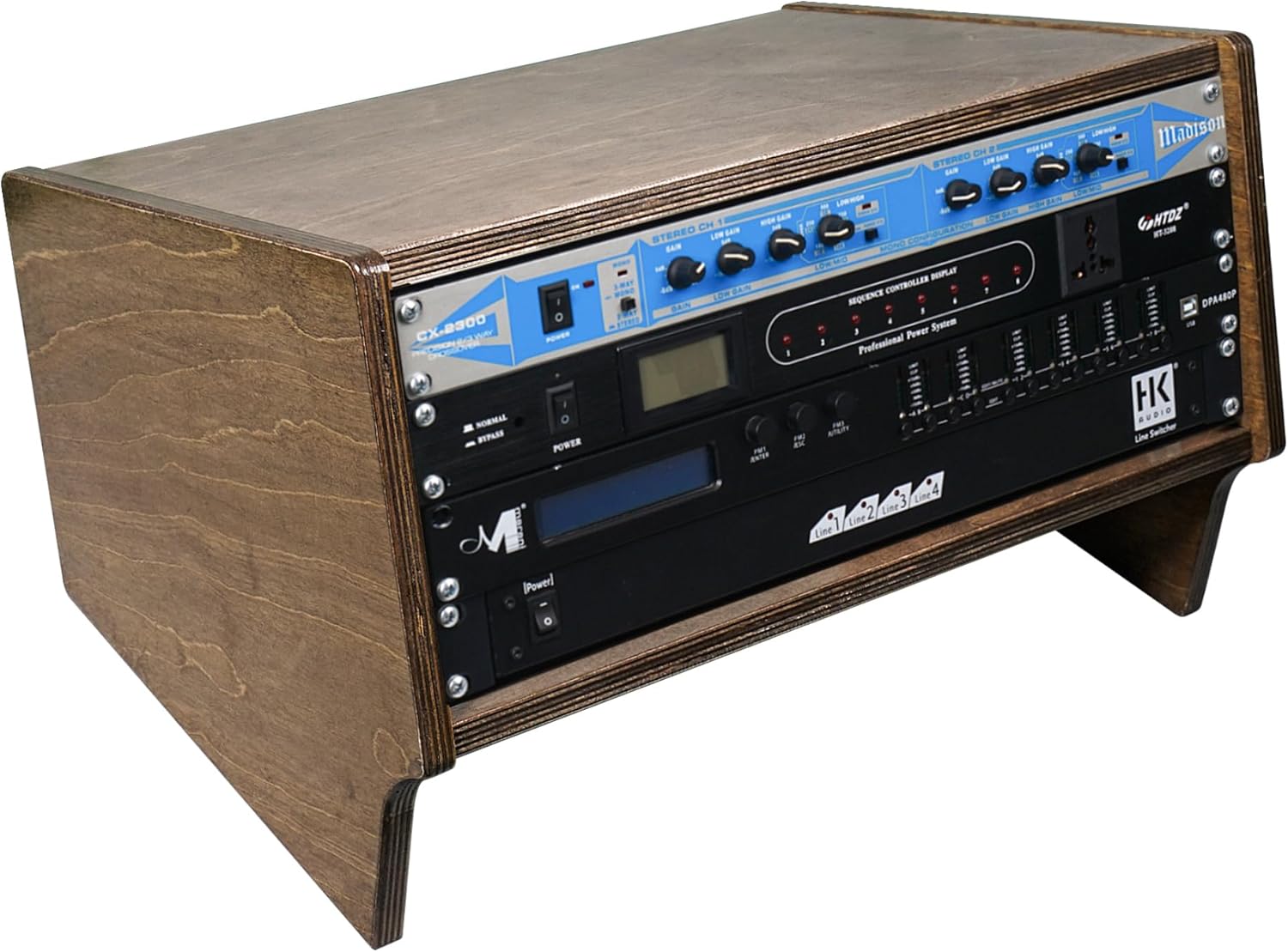 Sound Town DIY 4U Angled Desktop Turret Studio Rack with Solid Baltic Birch Plywood, Weathered Brown, Assembly Required (SDRK-Y4SLB)