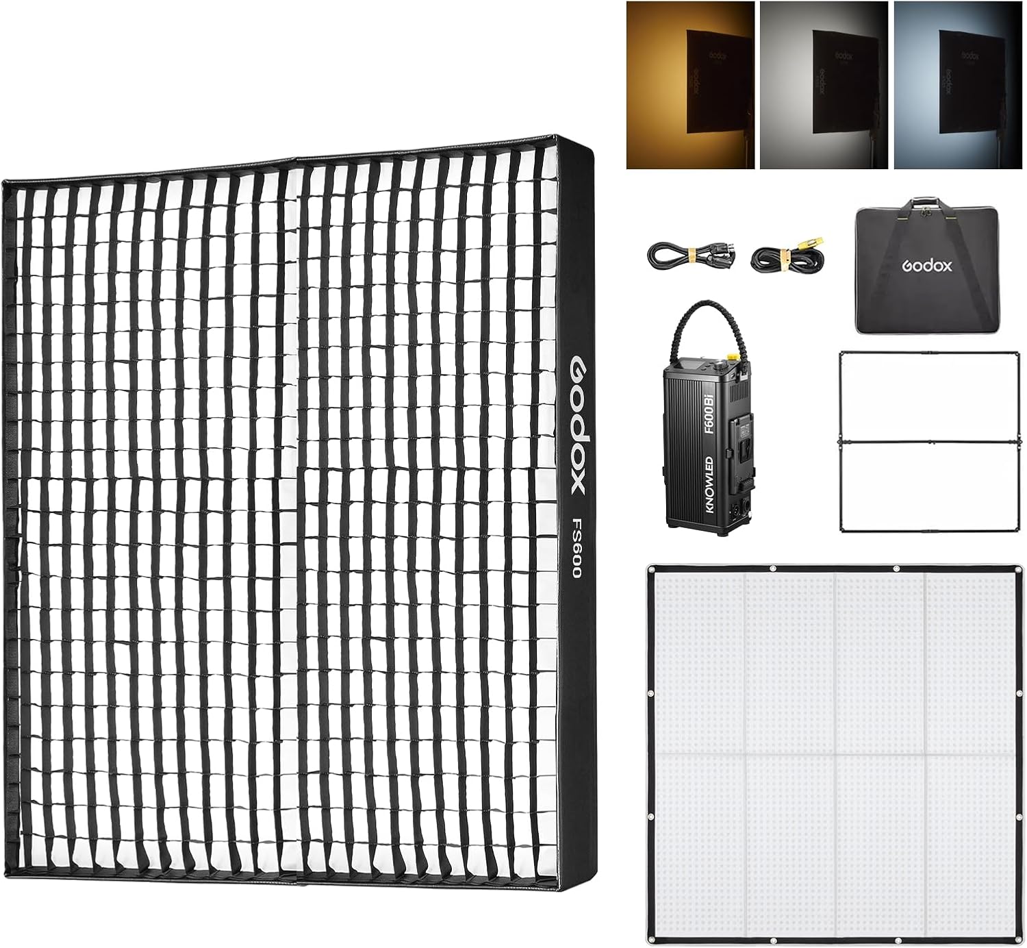 Godox Knowled F600Bi Bi-Color Flexible LED Video Light Mat, 2700-8500K 600W Output LED Light Panel, Waterproof, 11 FX with Grid Softbox, App Control for Film, Broadcast & Video Production (4 x 4')