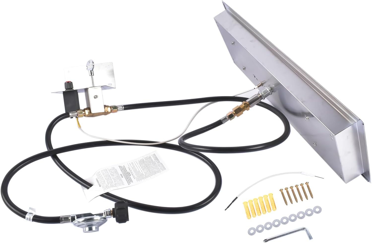 24 x 8 Inch Rectangular Stainless Steel Fire Pit Pan – 120,000 BTU Drop-in Propane Gas Fire Pit Burner Kit with H-Burner – Indoor/Outdoor Use, Weather-Resistant, Heavy Duty for Patio, Deck, Backyard