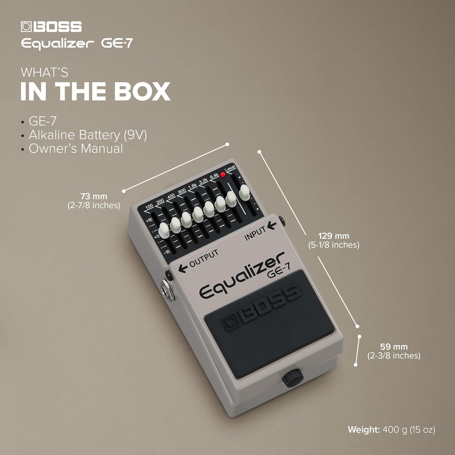 BOSS GE-7 Equalizer | Compact Graphic Equalizer Pedal | Tailored for Guitarists | 7 Bands of EQ Sliders | Guitar-Optimized Frequencies | ±15dB Boost/Cut Per Band | Level Slider for Volume Adjustments