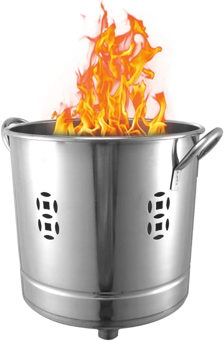 2Pcs Stainless Steel Burn Barrel Incinerator Cages Fire Pits with Double Handle Metal Garden Fire Cage Debris Burn Bin Pot for Wood Paper Leaf Trash Backyard Bonfire 30cm Silver