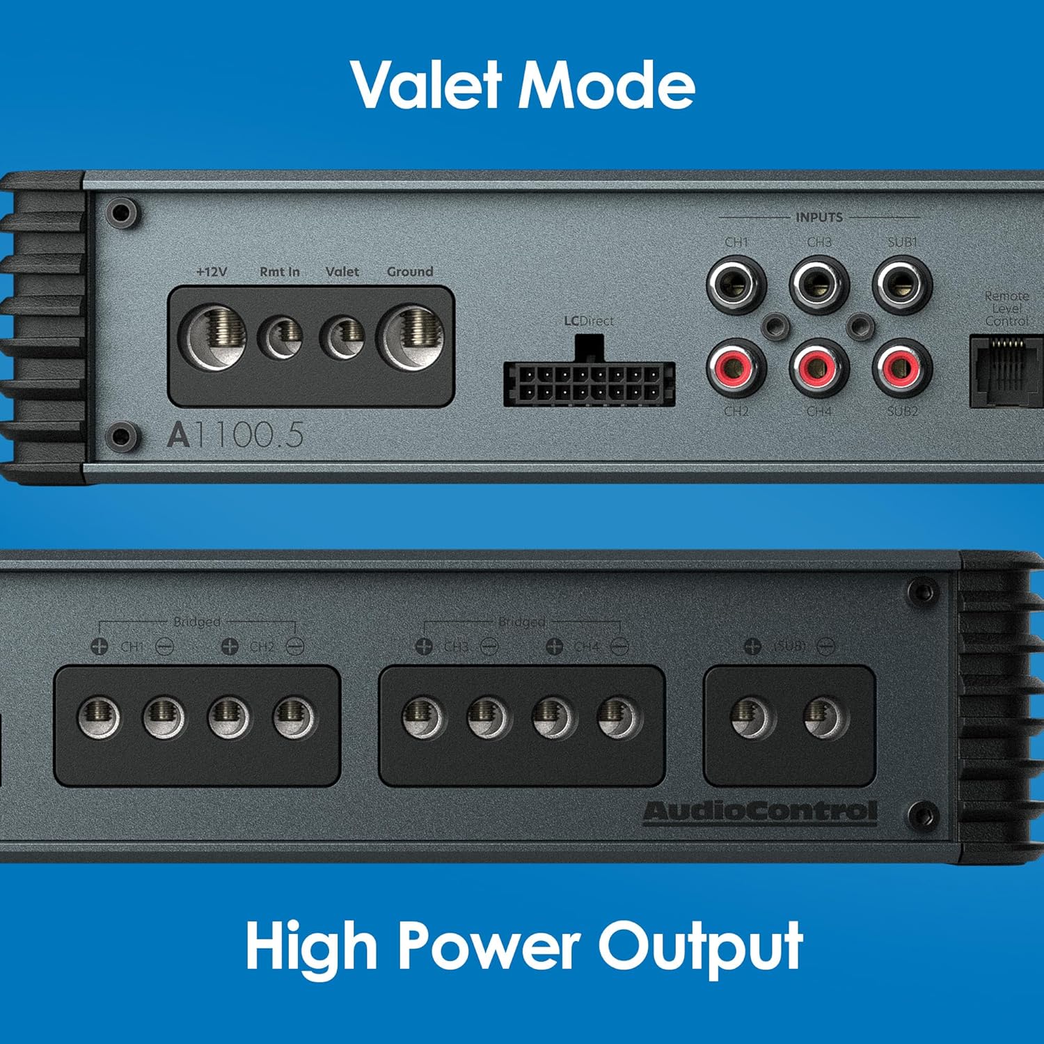 AudioControl A1100.5 Altitude 1100 Watt RMS 5-Channel Car Audio Amplifier, Class D, Valet Mode, ParaBASS, High/Low Level Inputs, Crossover, Subsonic Filter, EV Compliant