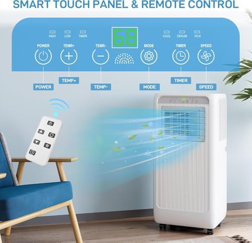 Portable Air Conditioners 8000 BTU, Remote Control AC Unit with 24H Timer, Low Noise & Energy Saving for Rooms Up to 350 Sq.Ft, Dorm, Office, Bedroom, White