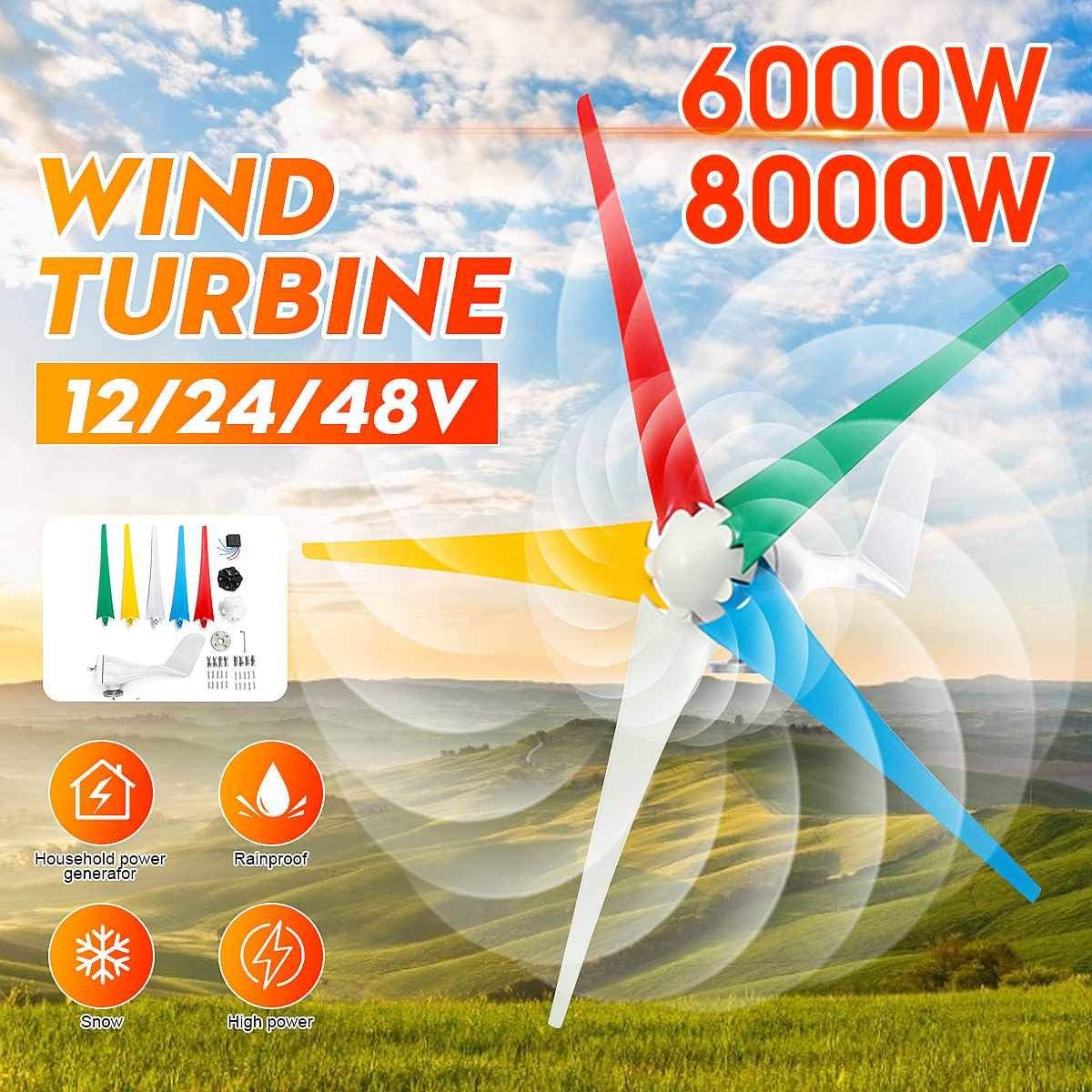 SISHUINIANHUA 8000W AC Permanent Wind Turbines Generator 12/24/48V W/Controller 5-Nylon Blades Household Power Generator for Solar Streetlight,12v,8000w