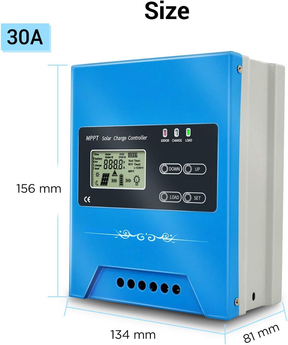 30A MPPT Solar Charge Controller 12V/24V Auto Working Buck Solar Panel Battery Regulator Maintainer with LCD Display for Solar Panel Battery Overload Protection