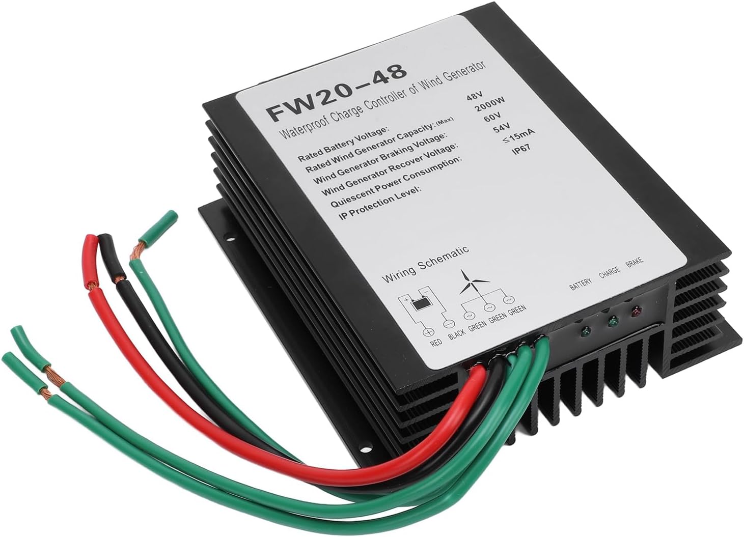 Pilipane MPPT Wind Turbine Charge Controller IP67 Water 48V Automatic Controller for 2000W Wind Turbine Generator Aluminum Shell 15x13.3x5cm