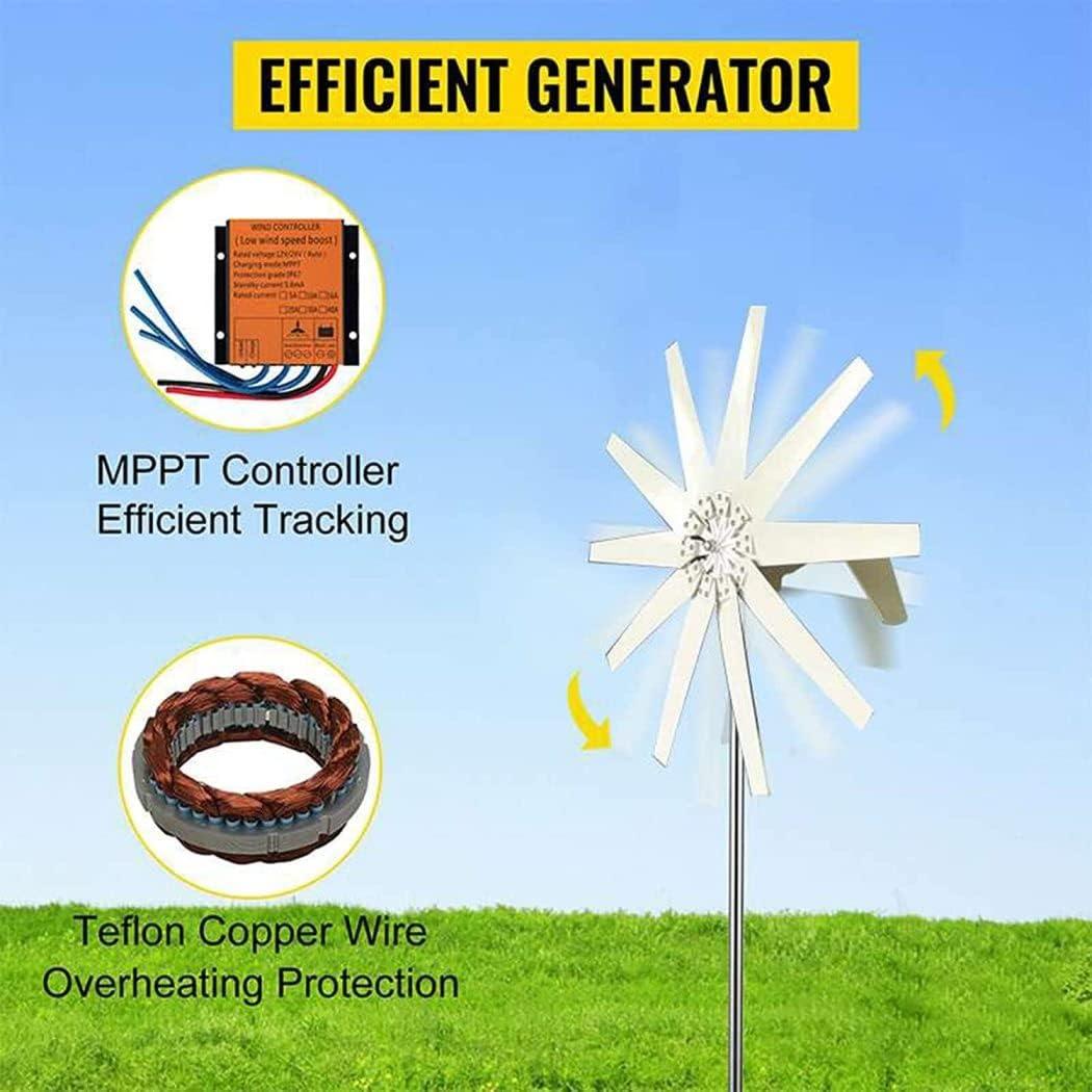 LiuSj JUnSt 12000W 10 Blades Wind Energy Wind Turbine Generator,12V -220V Vertical Wind Turbine with MPPT Controller Noiseless for Home Camping (White)
