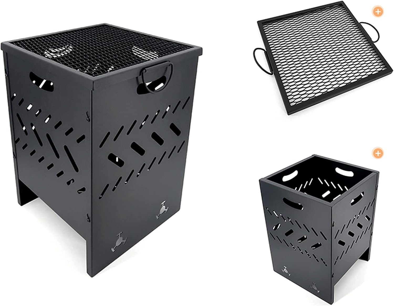 Wood Burning Fire Pit Backyard with Cooking Grill Portable Removable Fire Pit Grill for Camping, Hollow Splicing Cooking Grill Combination,37.6×36×50cm