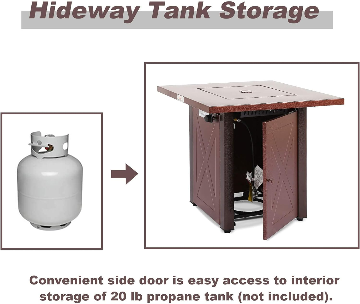 28 Inches Square Outdoor Propane Fire Pit Table – 50,000 Btu, Brown Texture, Burgundy Lid, Lava Rocks, Etl Certified – Patio, Courtyard, Balcony (1 Doors)