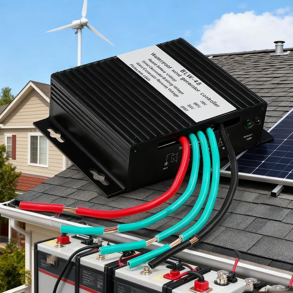 100W-2000W Battery Charger Regulator 12V 24V 48V Vertical Axis Wind Turbine Generator Controller for Wind Turbine Generator Windmill Alternator,Black,24V