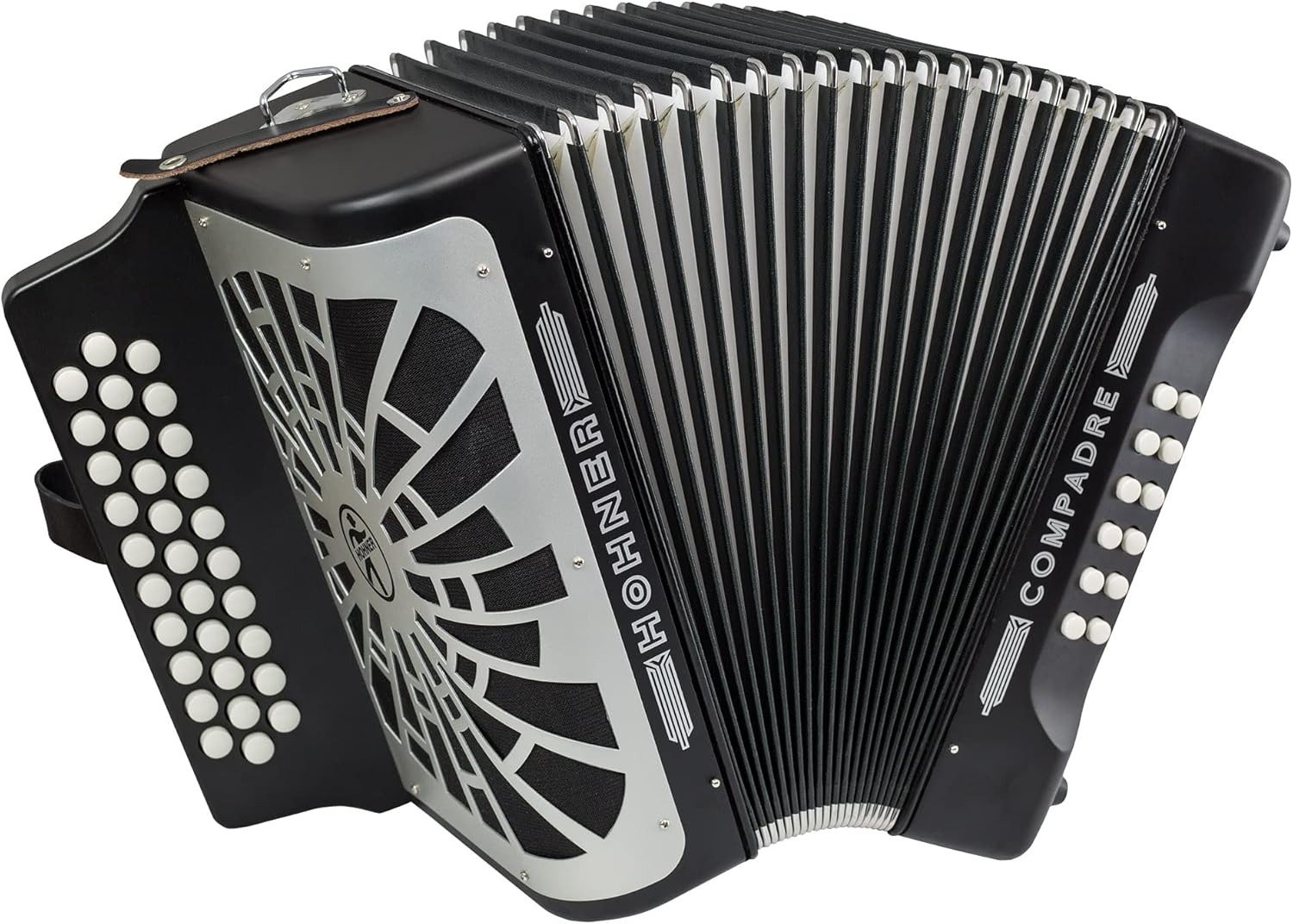 Hohner Compadre FBbEb 3-Row Diatonic Accordion - Black Bundle with Gig Bag, Hard Case, Adjustable Straps, and Austin Bazaar Polishing Cloth