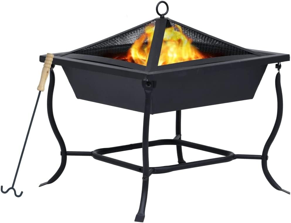 Fire Pit,Bonfire Steel Fire Pit, Campfire Cooking Equipment,Fire Pits for Outside Wood Burning,for Outside Garden Bonfire Party and Patio Black 17.7