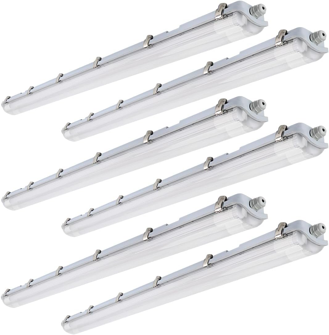 4FT LED Vapor Tight Lights, 4’ Vapor Proof Light Fixtures for Car Wash, Walk in Freezer, Workshop, Boat Dock, 40W 5600LM 5000K, Commercial Bay Lighting IP65 Waterproof, Clear Cover, 6Pack