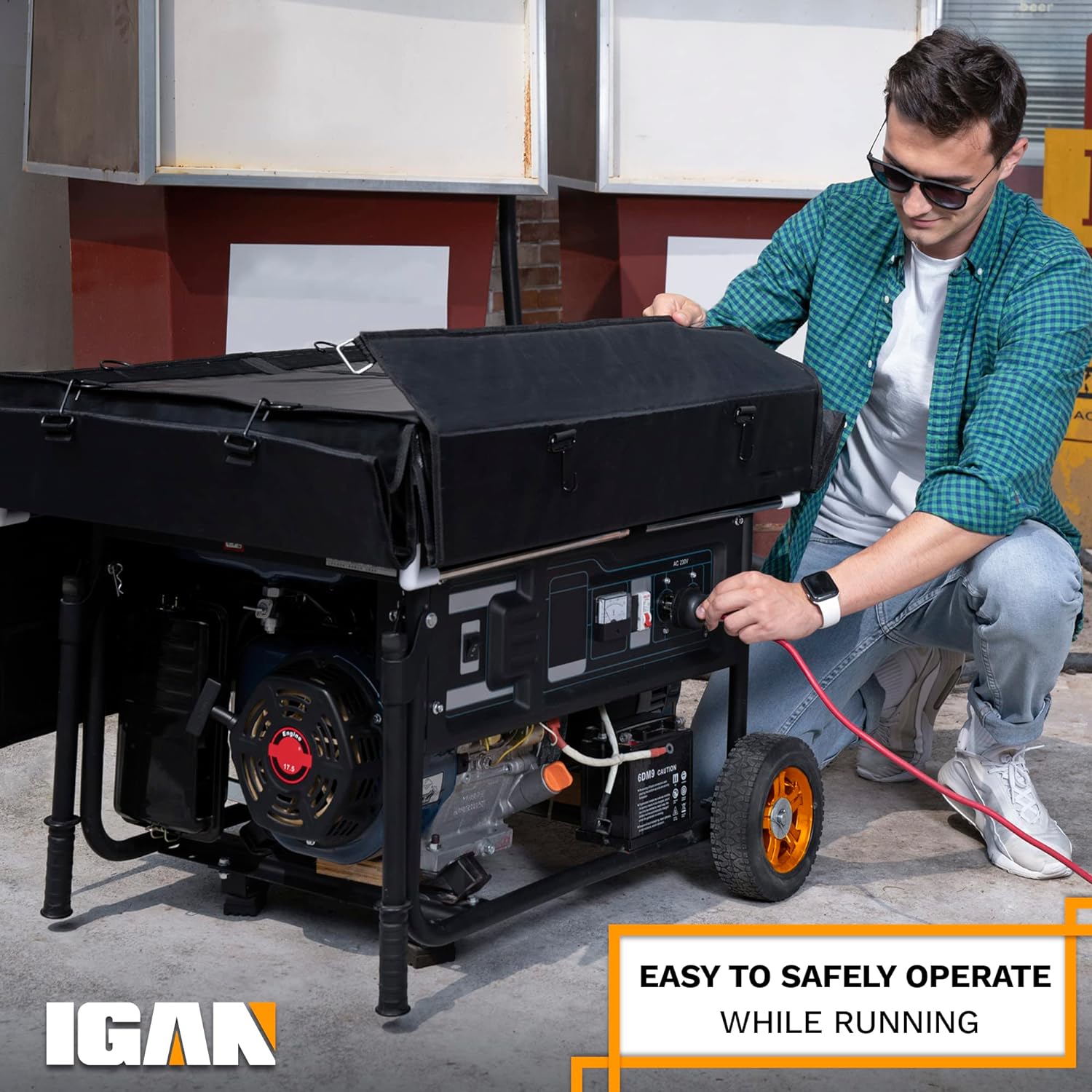 IGAN Generator Covers While Running for most 3500w-12000w Generators - Ultra Heavy Duty Generator Covers for Outside - Portable Waterproof Generator Cover, Generator Enclosure Outdoor, Black