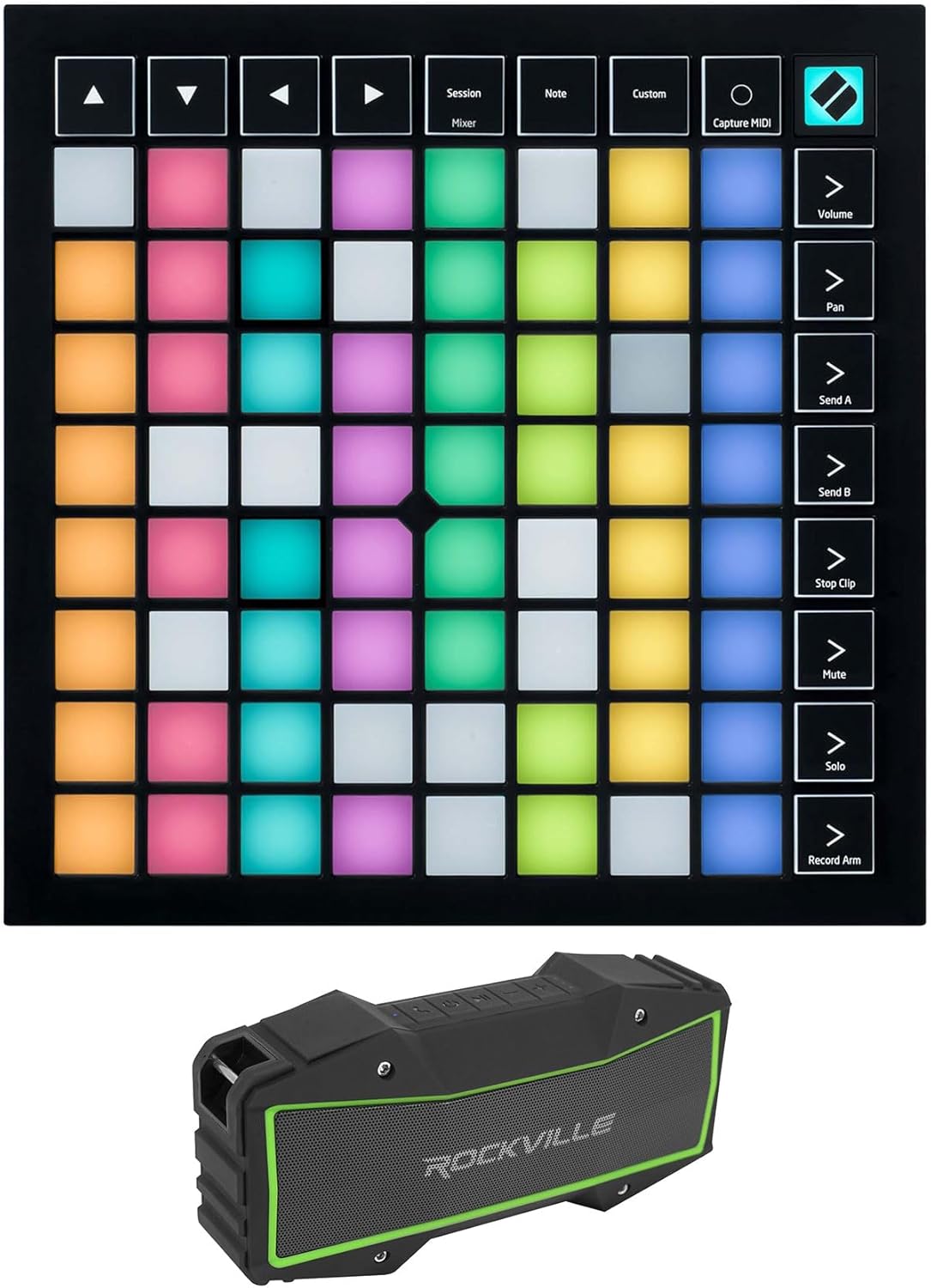 Audiosavings Bundle: Novation Launchpad X Ableton Live MIDI USB Music Production RGB Pad Controller Bundle with Rockville ROCK EVERYWHERE Portable Bluetooth Speaker/Waterproof/Wireless Link (2 Items)