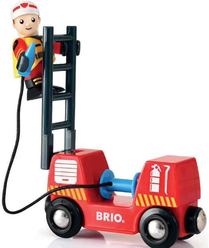 BRIO World Rescue Firefighter Set - 18-Piece FSC-Certified Wood Train Set & Accessories - Fire Train Engine with Lights and Sound, Wooden Tracks & More - Works with All Wooden Train Sets - Ages 3 & Up