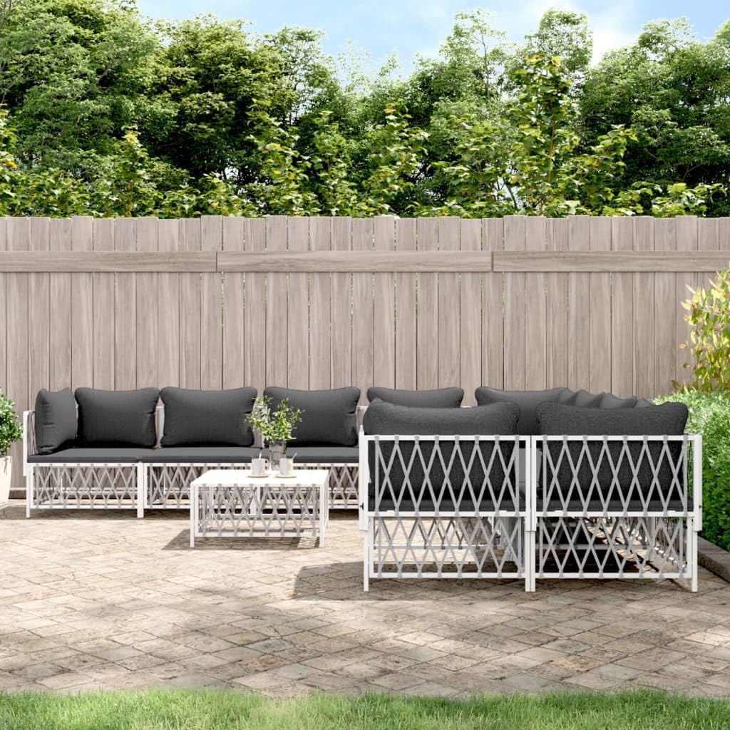 Furniture Sets 9 Piece Patio Lounge Set with Cushions White Steel,Premium Outdoor Patio Lounge Set with Comfortable Woven Fabric Sofa and Sturdy Steel Frame Garden Conversation Sets
