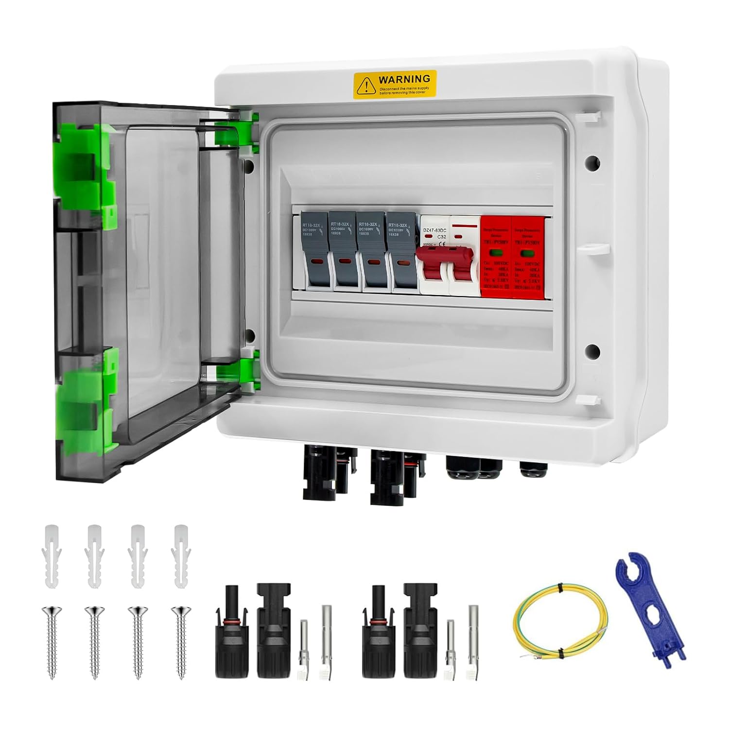 DC600V Solar Combiner Box IP65 2-In-1-Out 40A Circuit Breaker with Surge Protector& Fuse PV Combiner Box IP65 Waterproof Enclosure,MCB,SPD for Solar Panel Systems