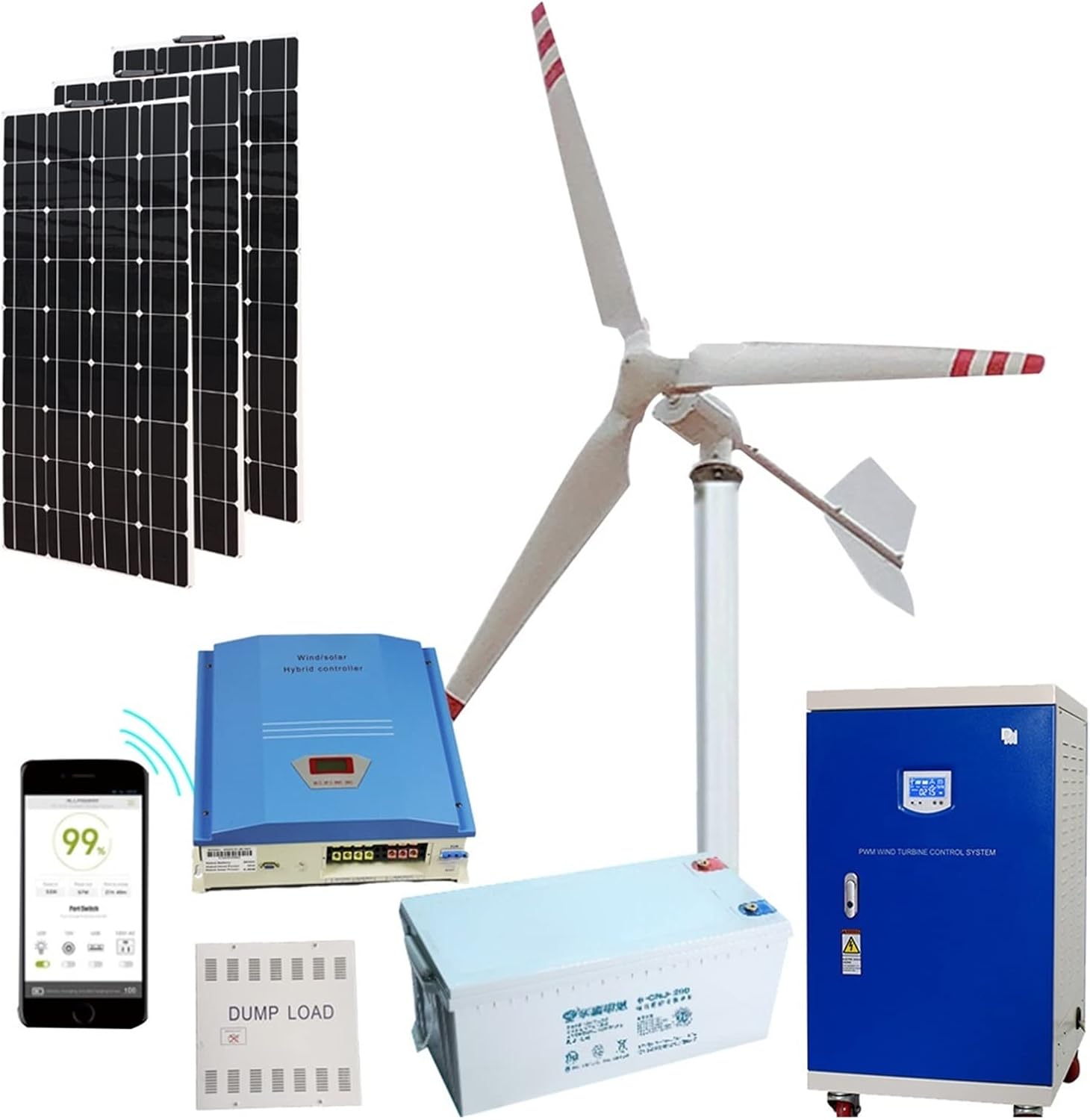 Wind Turbine 2000w 48V 24V Wind Turbine Generator, Windmill Horizontal Wind Turbine Generator Kit Energy Altern With Mppt Controller Inverter (Color : Turbine Only, Size : 3_24V_2000W)