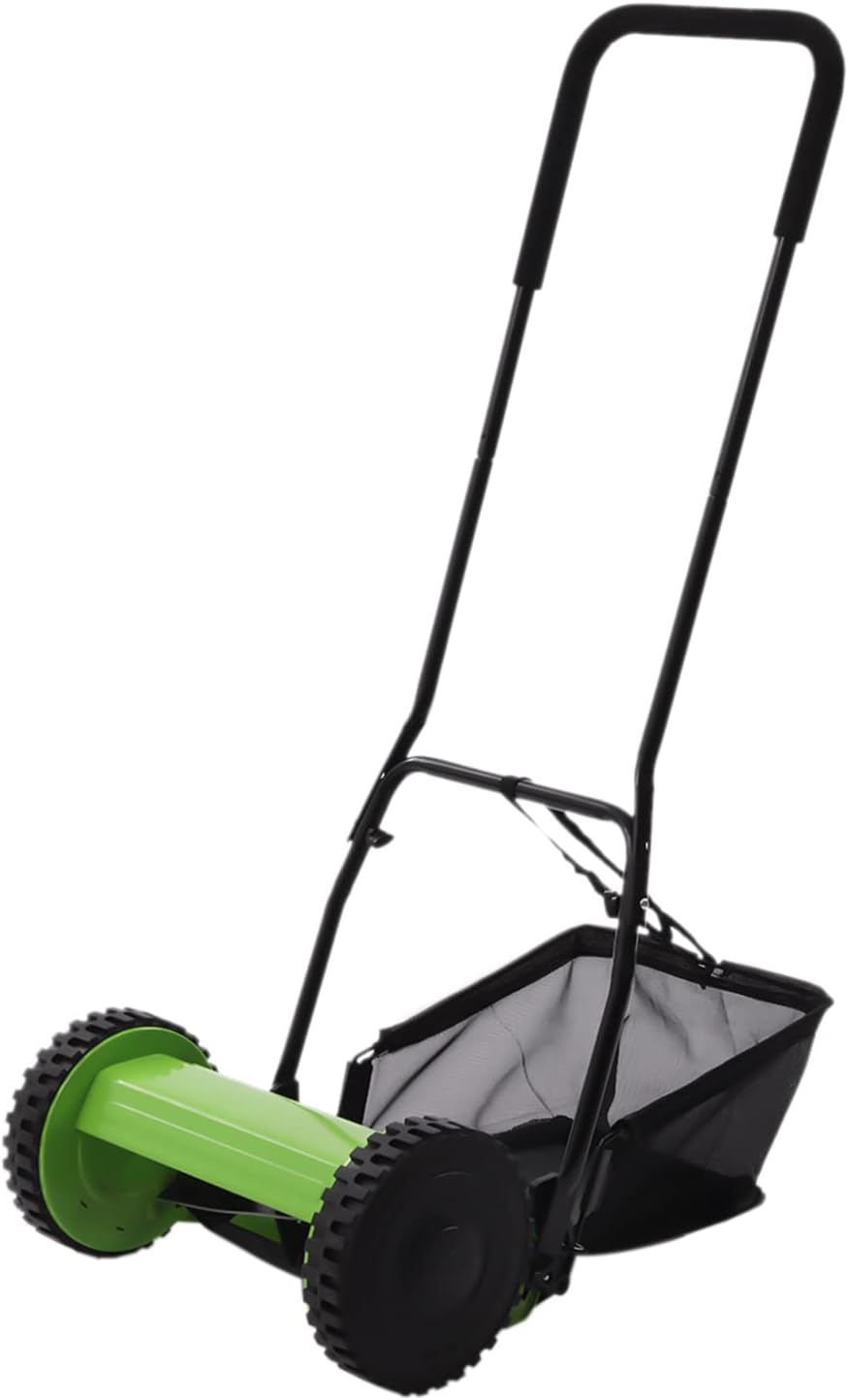 12 Inch Push Reel Lawn Mower, 5 Steel Blades Manual Leaf Collecter with 6 Gallons Collection Bag, Motorless Lawn Mower for Picking Up Leaves, Grass, Driveways