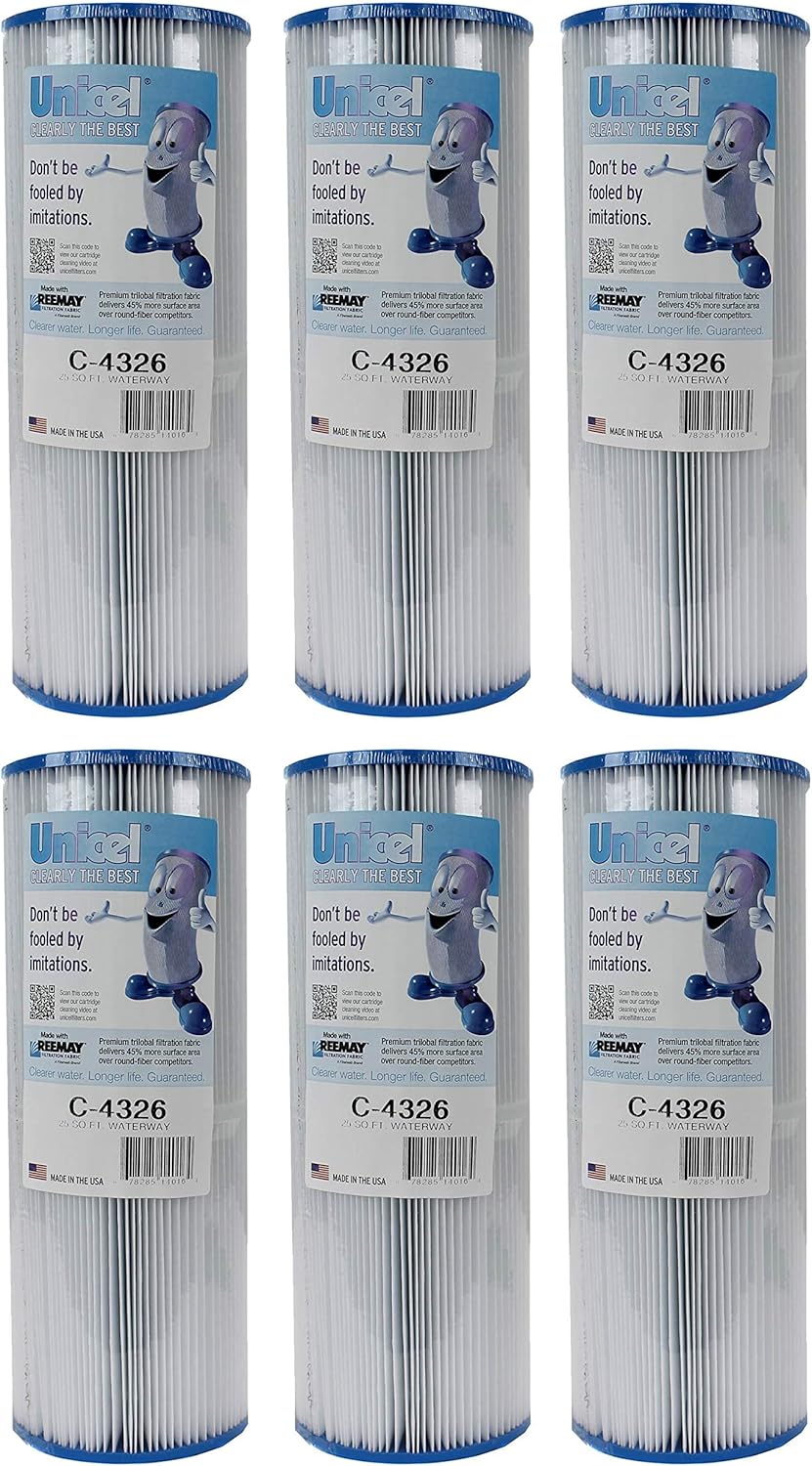Unicel C-4326 25 Square Foot Media Replacement Pool Hot Tub Spa Filter Cartridge with 106 Pleats (6 Pack)