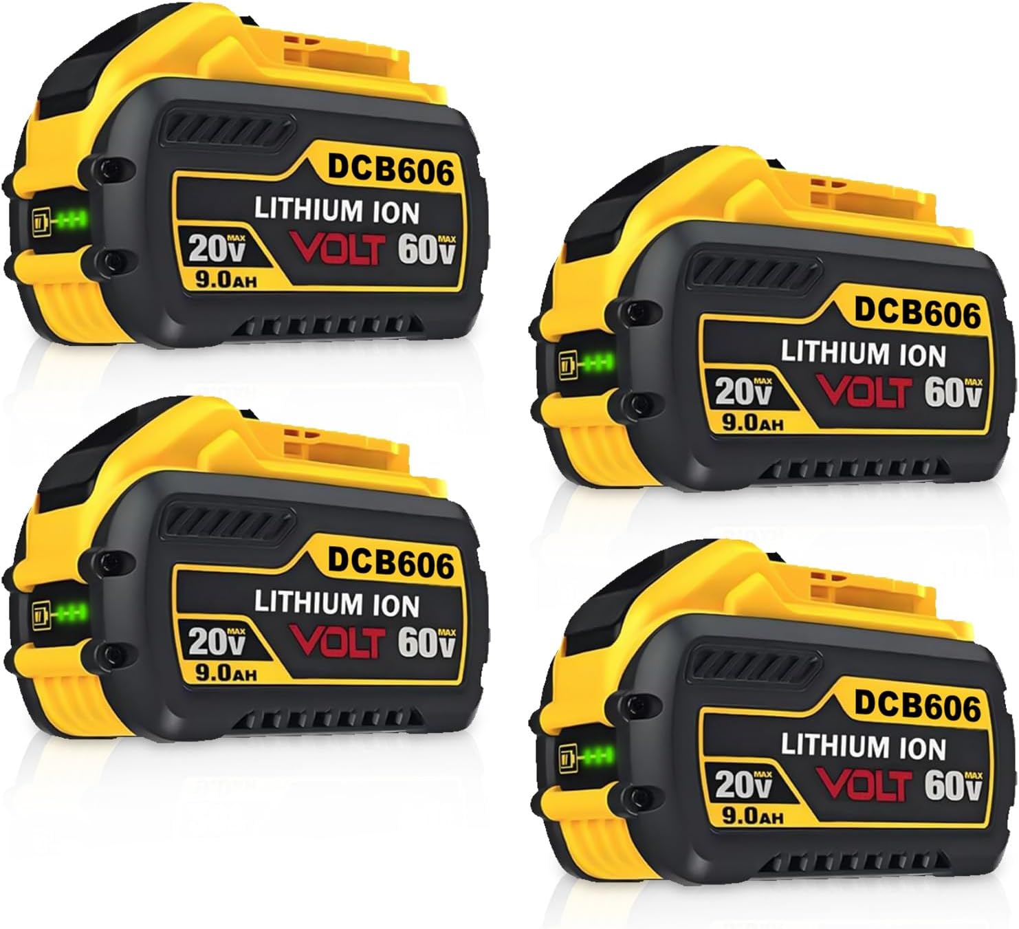 9.0Ah/3.0Ah Li-Ion DCB606 Replacement for Dewalt 20V/60V Max Battery DCB606 DCB612 DCB609 Compatible with Dewalt 20V/60V Cordless Power Tools and Chargers 4Pack
