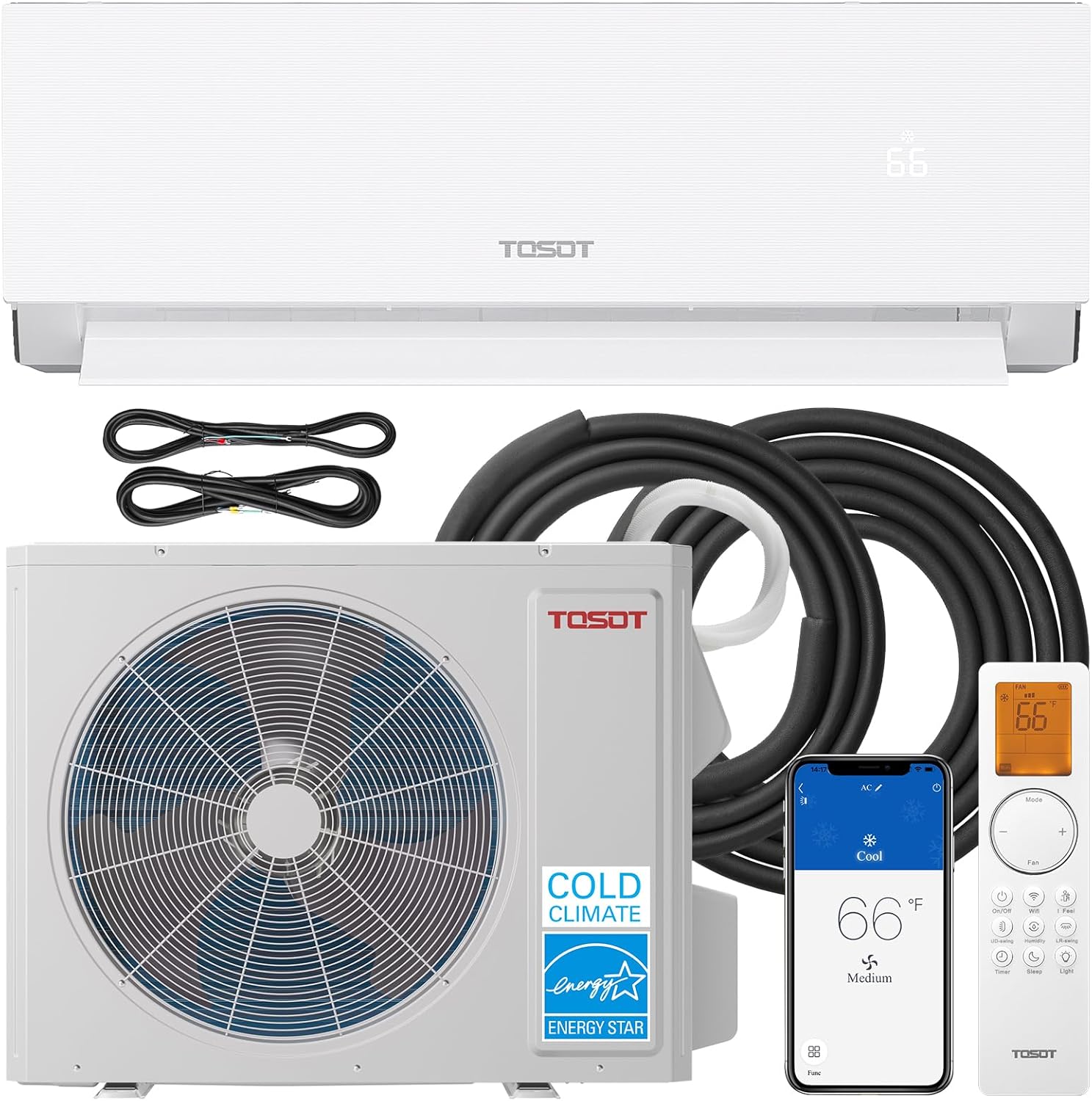 TOSOT 18,000 BTU 24.5 SEER2, Energy Star Mini-Split Air Conditioner and Heating, WiFi-Enabled Ductless Inverter AC Unit, Supports ERV System Add-On, 208-230V, Aoraki Series, White