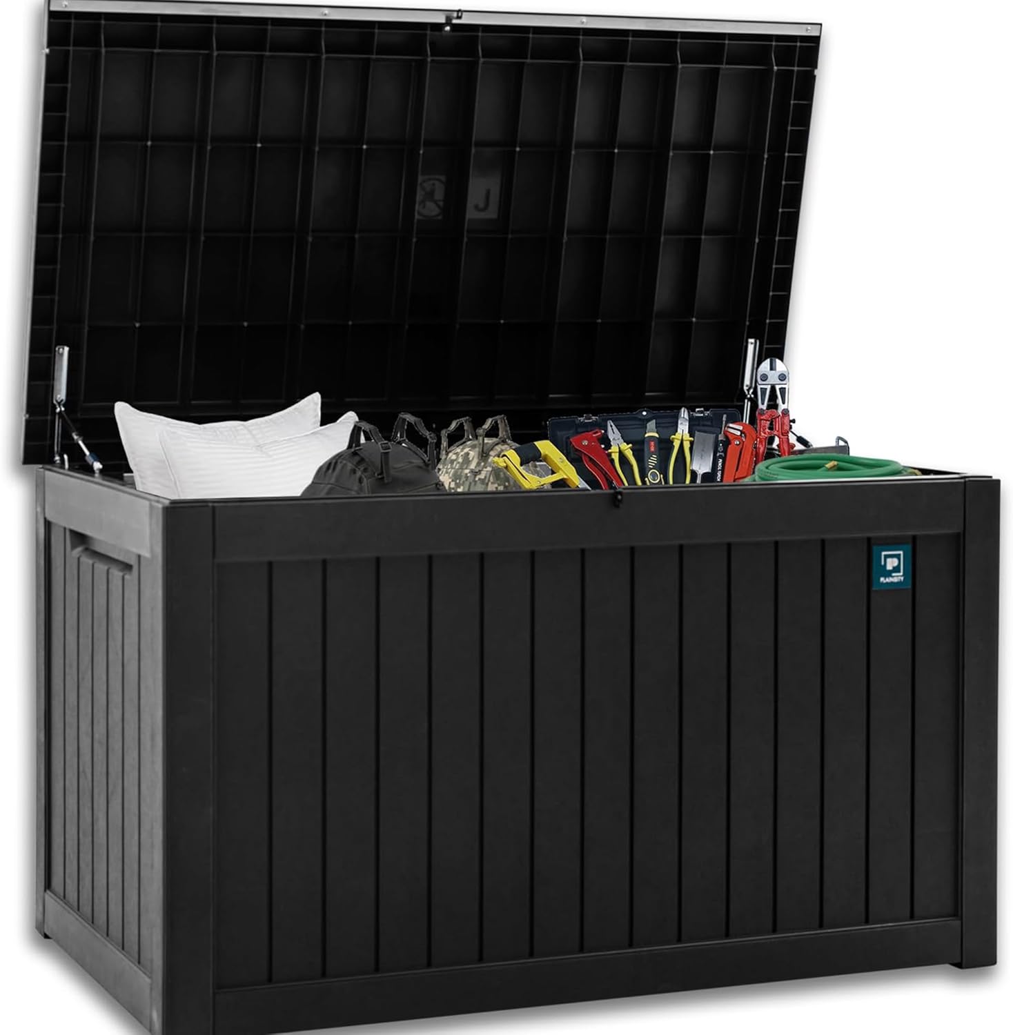 230 Gallon Large Outdoor Storage Box, Durable Deck Boxes Outdoor Waterproof, Resin Waterproof Deck Box for Patio Furniture Outdoor Cushions Garden Tools and Pool Storage (Black, 230 Gallon)