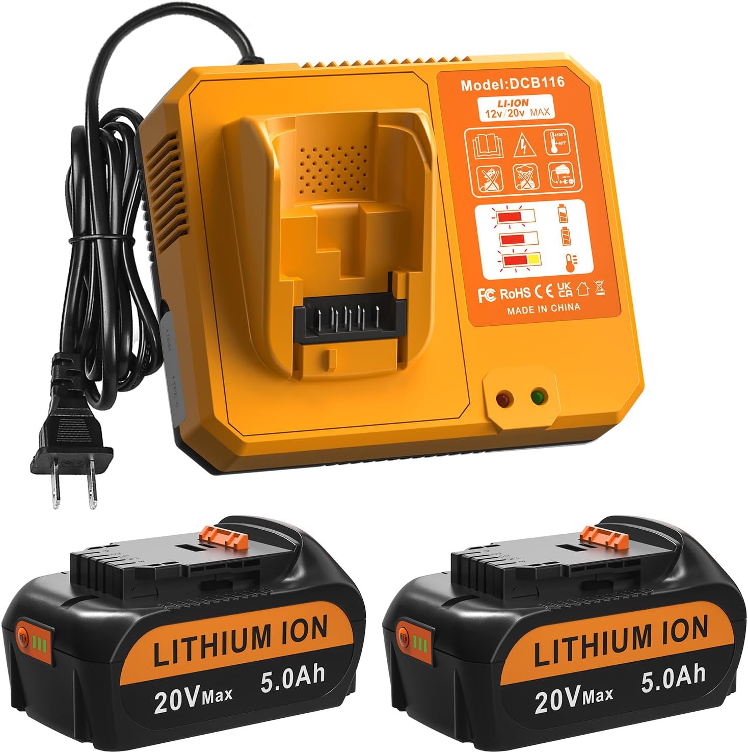 2 Pack5.0Ah Lithium-Ion Battery Replacement for Dewalt 20v Max Batteries DCB116 Fast Charger Combo for Dewalt 20V 60V Max Battery with USB Port & Cordless Power Tools