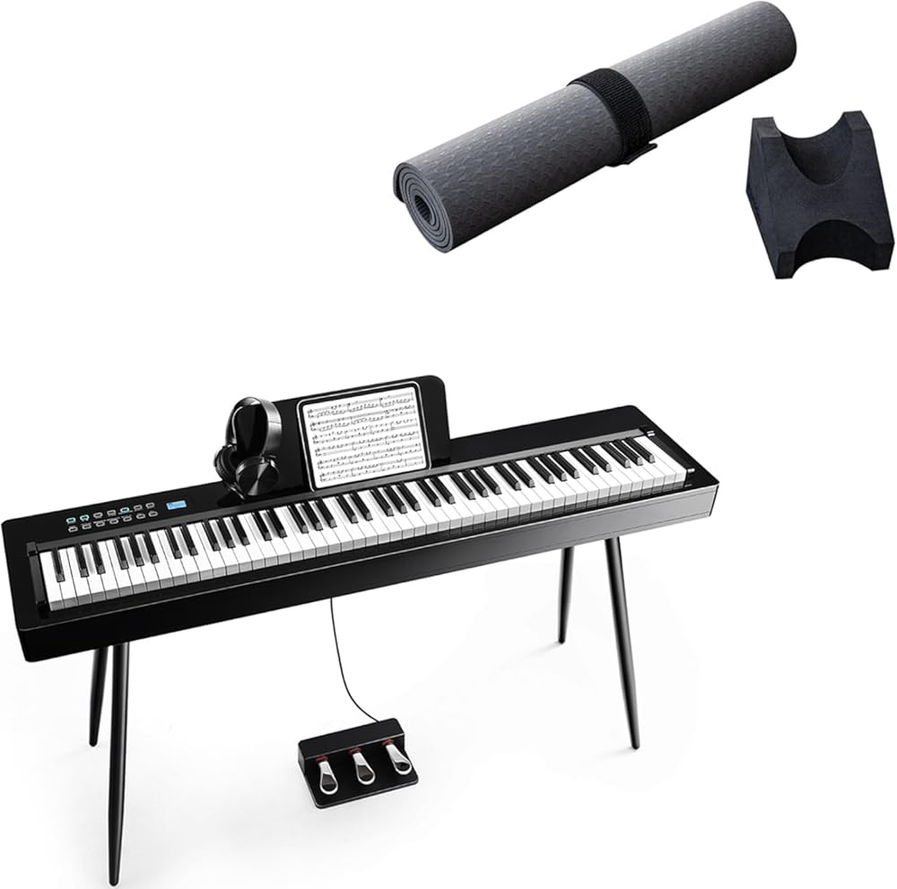 LIV-B01 Digital Piano Real Sampling 88 Key Fully Weighted Keyboard, Guitar Work Mat Kit Neck Rest Support Set