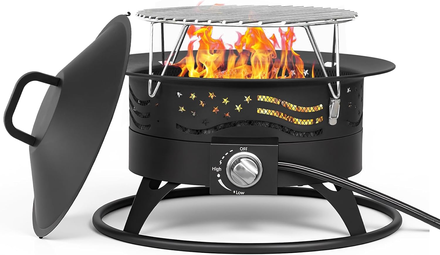 Portable Propane Fire Pit, 20 Inch Smokeless Gas Fire Pit Bowl for Outside, 60,000 BTU Outdoor Firepit with Grill Grate & Lid for Camping, Patio, Yard, Garden